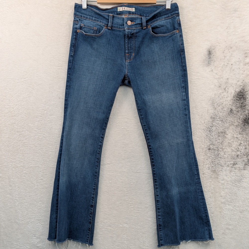 J Brand Jeans Women's 31x28 Blue Raw Hem Frayed Flare Boho Streetwear USA Made